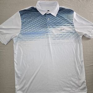 Greg Norman PlayDry Polo Mens XL White Blue Golf Performance Shark Logo Shirt